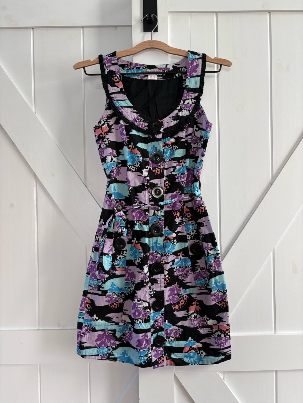 Kensie Girl Abstract Print Button Front Belted 100% Cotton Dress